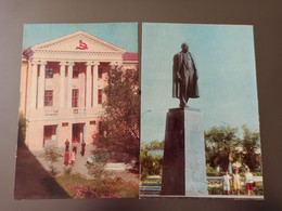 Kazakhstan. Aktobe. 2 PCs Lot - Street Propaganda -  Lenin Monument - OLD USSR PC 1970s - Kasachstan