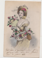 Carte Signée ( Illustrateur à Identifier), Type Viennoise / Jeune Femme , Fleurs - Other Illustrators