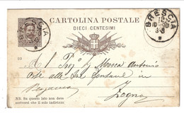 INTERO POSTALE CARTOLINA POSTALE Da Brescia Per Zogno BERGAMO 1890 Millesimo 89 - Marcophilie