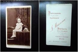 PHOTO CDV 19 EME  ENFANT JEUNE FILLE CHAPEAU  MODE    Cabinet J MAZZOCCA A  NICE - Anciennes (Av. 1900)