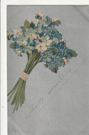 ***   ILLUSTRATEUR  *** FLEURS Par Illustrateur  Myosotis  Sur Fond Argent Brillant   --- Précureur  TTB  Timbrée - Voor 1900