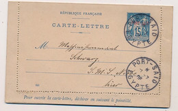 ENTIER POSTAL SAGE 15C SURCHARGE CARTE LETTRE PORT SAID EGYPTE COVER EGYPT - Briefe U. Dokumente