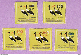 SOUTH SUDAN Stamps Unadopted Proof Set Of 5 Overprint Stamps On 5 SSP Birds Shoe-billed Stork Südsudan Soudan Du Sud - Sud-Soudan