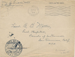 RARE Obl Américaine  " RECD FROM ARMY BORDEAUX 9/9/18 " Gironde + Censure AEF A. 1491 Lettre > San Francisco USA US Army - WW1