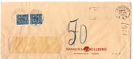 L32597 - Daenemark - 1951 - Unfrank. Fensterbf. RANDERS -> GRENNA, M. 2@25Oere Nachporto - Port Dû (Taxe)