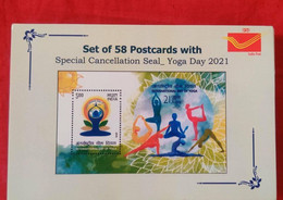 India 2021 Set Of 58 Postcards Special Cancellation Seal Yoga Day Karnataka Circle Postcard (**) Inde Indien - Lettres & Documents