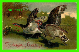 THANKSGIVING GREETINGS - TURKEYS RUNNING - EMBOSSED - TRAVEL IN 1908 - P.B.P. - - Thanksgiving