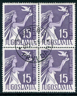 YUGOSLAVIA 1955 People's Republic 10th Anniversary Block Of 4  Used.  Michel 775 - Usati