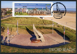 FRANCE (2021) Carte Maximum Card ATM LISA é-max Exposition Philatélique Ouistreham - Monument Flamme, War Memorial Sword - 2020-…