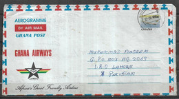 USED AIR MAIL AEROGRAMME GHANA TO PAKISTAN - Ghana (1957-...)