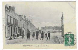 JOLIE CPA ANIMEE LE CHESNE, BELLE ANIMATION DANS LE QUARTIER DE LA POSTE, QUINCAILLERIE, COMMERCES, MAGASINS ARDENNES 08 - Le Chesne