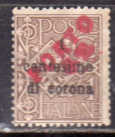 TRENTINO ALTO ADIGE 1919 PORTO ROSSA SOPRASTAMPATO D'ITALIA ITALY RED OVERPRINTED CENT 1 SU 1c MNH - Trentino