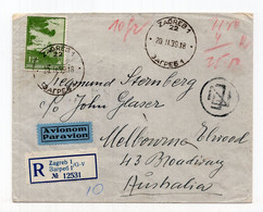 1939. KINGDOM OF YUGOSLAVIA,CROATIA,ZAGREB TO AUSTRALIA,AIRMAIL REGISTERED COVER - Luchtpost