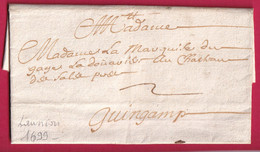 LETTRE DE LANNION COTES DU NORD 1699 POUR GUINGAMP LETTRE COVER FRANCE - ....-1700: Vorläufer