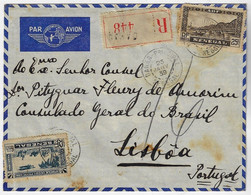 Senegal 1939 Air France Airmail Registered 448 Cover Sent From Dakar To Consulate General Of Brazil In Lisbon Portugal - Airmail