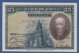 SPAIN - P. 74b – 25 PESETAS 1928 AUNC, Serie D1,258,333 - 1-2-5-25 Peseten