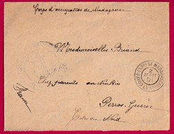 CORPS EXPEDITIONNAIRE MADAGASCAR LUN°1 1901 SERVICE A LA MER PERROS GUIREC COTES DU NORD MILITAIRE LETTRE COVER FRANCE - Legerstempels (voor 1900)