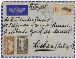 Senegal 1939 Air France Airmail Registered 028 Cover Sent From Dakar To Consulate General Of Brazil In Lisbon Portugal - Poste Aérienne