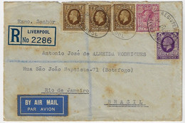 Great Britain 1936 Registered Airmail Cover From Liverpool To Rio De Janeiro Brazil Postage Rate With 5 Stamps - Cartas & Documentos