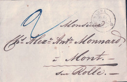 Petite Lettre Suisse De L'année 1847 Taxée 2 Ct, Lausanne Pour Mont Sur Rolle VD 26 Oct 1847 (377) - 1843-1852 Correos Federales Y Cantonales