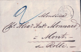 Petite Lettre Suisse De L'année 1847 Taxée 2 Ct, Lausanne Pour Mont Sur Rolle VD 26 Oct 1847 (377) - 1843-1852 Federal & Cantonal Stamps