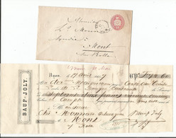 Entier Postal Suisse Et Ordre De Paiement 17 Avril 1857, Lutry Pour Baup Joly Mont Sur Rolle VD (379) - 1843-1852 Federal & Cantonal Stamps