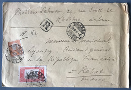 Tunisie Enveloppe Recommandée TAD SOUSSE, Tunisie 26.8.1924 Pour Rabat, Maroc - (W1415) - Cartas & Documentos