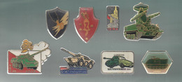 PINS PIN'S MILITAIRE ARMEE 514 TANK CHAR US ARMY GIAT PANHARD LANGEAIS M113 APC 12e RA STRASBOURG VBC90  LOT 8 PINS - Militaria