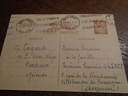 1941 -GIRONDE  -OBL/BORDEAUX (Saumieres) (Entier POSTAL CP2 ) Pour AVEYRON -Villefranche De ROUERGUE ) +3 Photos - Briefe U. Dokumente