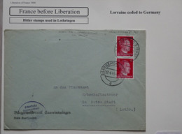 AH4 FRANCE BELLE LETTRE  1943 LOTHRINGEN  POUR METZ  LORRAINE CEDEE A L ALLEMAGNE++ PAIRE DE TP +AFFRANCH. INTERESSANT - Other & Unclassified