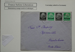 AH4 FRANCE BELLE LETTRE  1943 LOTHRINGEN  POUR WUNSCHEIM + LORRAINE CEDEE A L ALLEMAGNE++ PAIRE DE TP +AFF. INTERESSANT - Autres & Non Classés