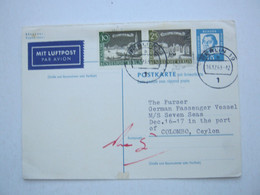 1963 , 15 Pfg. Köpfe , Fragekarte Mit Zusatzfrankatur Aus Berlin Nach Ceylon , Rs. Viel Text - Postcards - Used