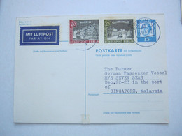 1963 , 15 Pfg. Köpfe , Fragekarte Mit Zusatzfrankatur Aus Berlin Nach Singapur , Rs. Viel Text - Postcards - Used