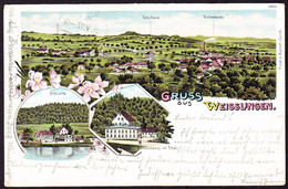 1902 Gelaufene Litho AK Gruss Aus Weisslingen, 3 Bildrig Mit Brauerei Und Weberei. - Laufen-Uhwiesen 
