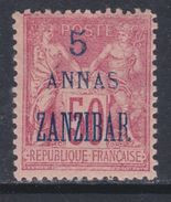 Zanzibar N° 28 X : 5 Annas  Sur 50 C. Rose Type II Trace De Charnière Sinon TB - Unused Stamps