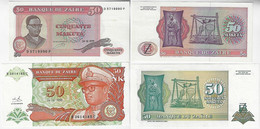 2 Banknote Zaire 50 Makuta 1979 Pick-17a + 50 New Makuta Pick-51 1993 Both Unc - Zaïre