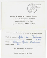 CABASSE Var Carte Formulaire RADIO SCOLAIRE Ministère Education Nationale En FRANCHISE POSTALE Format Mignonette Ob 1957 - 1921-1960: Période Moderne