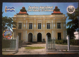 Postcard El Salvador, San Miguel Theater 2012 ( UPAEP And Firefighter Car Stamps) - El Salvador