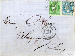 5 Septembre 1871 émission De Bordeaux N°42B Vert Franc/vert Foncé 4ème état+ N°29 De Thizy Vers Serquigny,signée Calves - 1849-1876: Classic Period