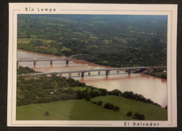 Postcard El Salvador, Lempa River And Brigde 2013 ( Firefighte Car Stamps) - El Salvador