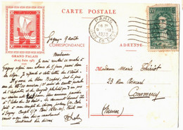 PARIS Gare De L'est Carte Postale PEXIP 1937 55c La Fontaine Défaut Yv 397  Ob 1938 Dest Commercy Meuse - Lettres & Documents