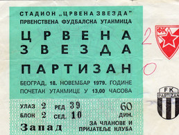 MATCH TICKETS - CRVENA ZVEZDA -  PARTIZAN  18.NOVEMBAR 1979 - Match Tickets