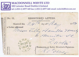 Ireland Waterford Registered 1854 REGISTERED LETTER Receipt With Green WATERFORD MY 24 1854 Cds, Thom Imprint - Prefilatelia