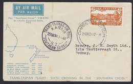 Airmail Cover 7d Brown Trans-Tasman Christchurch - Kaitaia - Sydney (B) - Posta Aerea