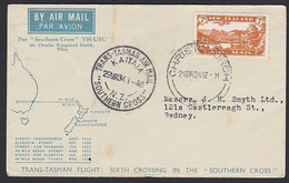 Airmail Cover 7d Brown Trans-Tasman Christchurch - Kaitaia - Sydney (B) - Corréo Aéreo