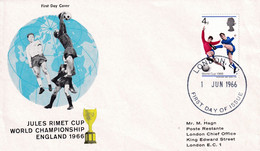 England United Kingdom UK 1966 Cover: Football Soccer Fussball Calcio; FIFA World Cup; London EC Cancelation - 1966 – Angleterre