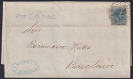 1884-H-67 CUBA SPAIN 1884 10c ALFONSO XII COVER "POR C. CONDAL" TO BARCELONA. - Prephilately