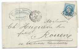 N° 29 BLEU NAPOLEON SUR LETTRE / BORDEAUX BOITE MOBILE POUR ROUEN / 1868 - 1849-1876: Classic Period