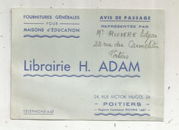 Carte De Visite, Librairie H. ADAM, Fournitures Générales Pour Maisons D'éducation ,école, POITIERS,135 X 100 Mm - Cartes De Visite