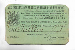 Carte De Titulaire Concernant Les Vétérans Des Armées De Terre & De Mer 1870-1871 - Autres